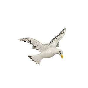 White Black Enamel Seagull Figural Bird Brooch Pin Vintage